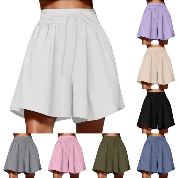 CAIVO Women Fashion Solid Color Casual Loose Sports Shorts Yoga Workout Simple Summer Outdoor Leisure Work Bottoms