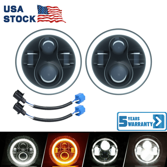 7 Inch Round Headlight Assembly with High/Low Beam DRL/Turn Signal Halo Ring, DOT Approve , H6024 LED Sealed Beam Headlights, Plug & Play, Compatible With Jeep Wrangler JK JKU TJ LJ CJ Hummer H1 H2