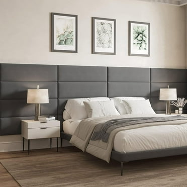 Puapli Upholstered Wall Panels, Twin, Single, or Queen Size Wall Mounted Headboards - Pack of 4 Panels, Grey (Each Individual Panel 38" x 11.5")