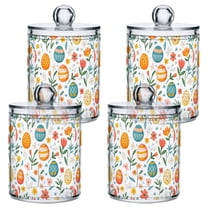 Yayeee 4 Pack Qtip Holder Dispenser for Bathroom with Lid Cotton Swab Canister, Floral Easter Eggs