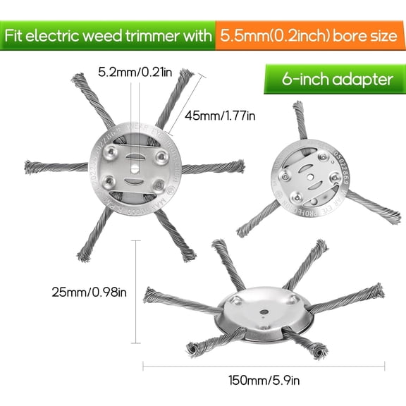2025 New Steel Wire Grass Trimmer , 6 Inch  Brush Cutter for 5mm Inner Shaft