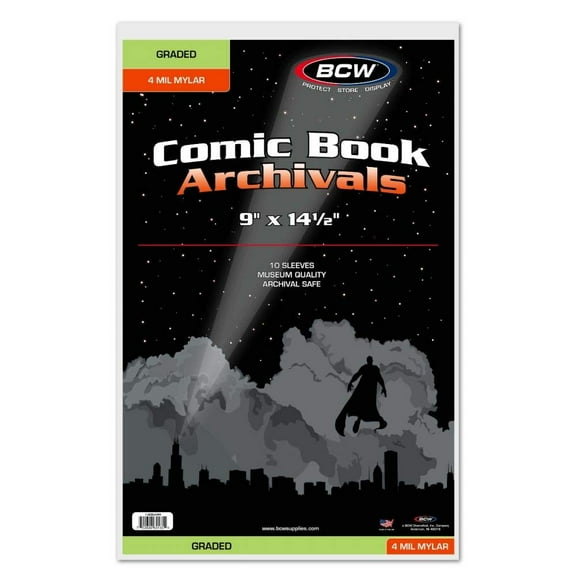 1 pack of 10 BCW 9" x 14 ½" Graded Comic Book 4-MIL Mylar Sleeves