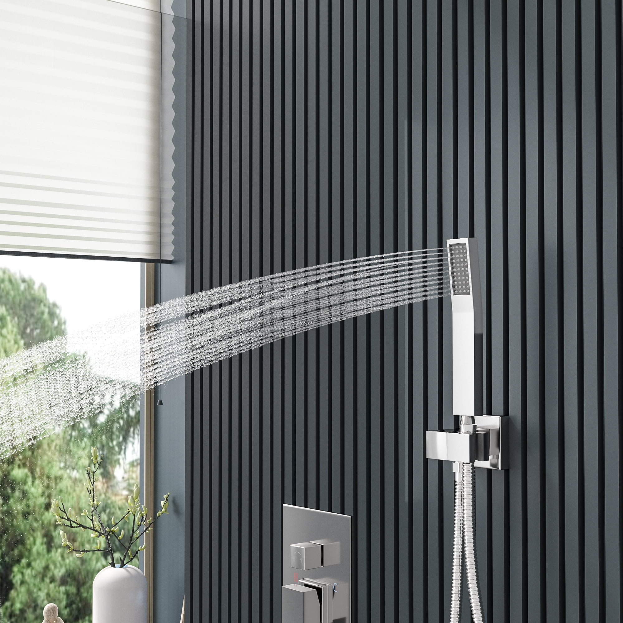 Logmey 10" Wall Mounted Pressure Balancing Dual Shower Rain Shower System with Rough-in Valve and Trim Kit, Brushed Nickel Stainless Steel Shower Head
