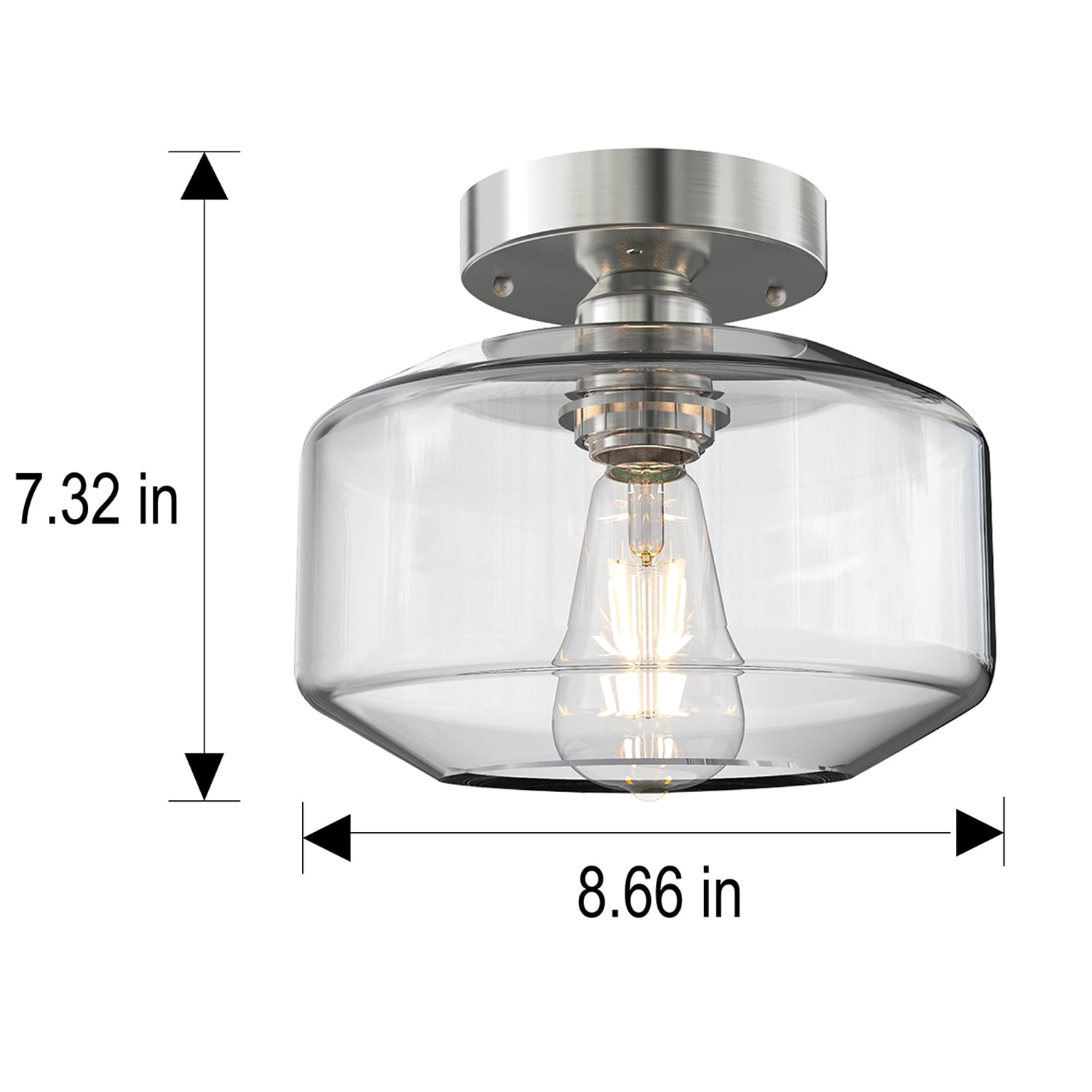 Better Homes &Gardens 8.66in LED Ceiling Light, 40w Dimmble Filament Bulb, Semi Flushed Satin Nickle