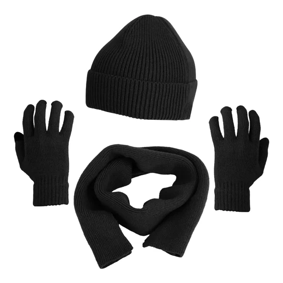 Buytoshop 3Pcs Winter Knitted Hat Scarf Gloves, Warm Beanie,Touch Screen Gloves and Long Neck Scarf Set, for Men Women,Black