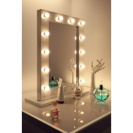 Diamond X Gloss White Hollywood Vanity Mirror
