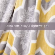Shop LC Gray and Yellow Pattern Flannel Throw Blanket with Knitted Border 100% Microfiber Birthday Gifts
