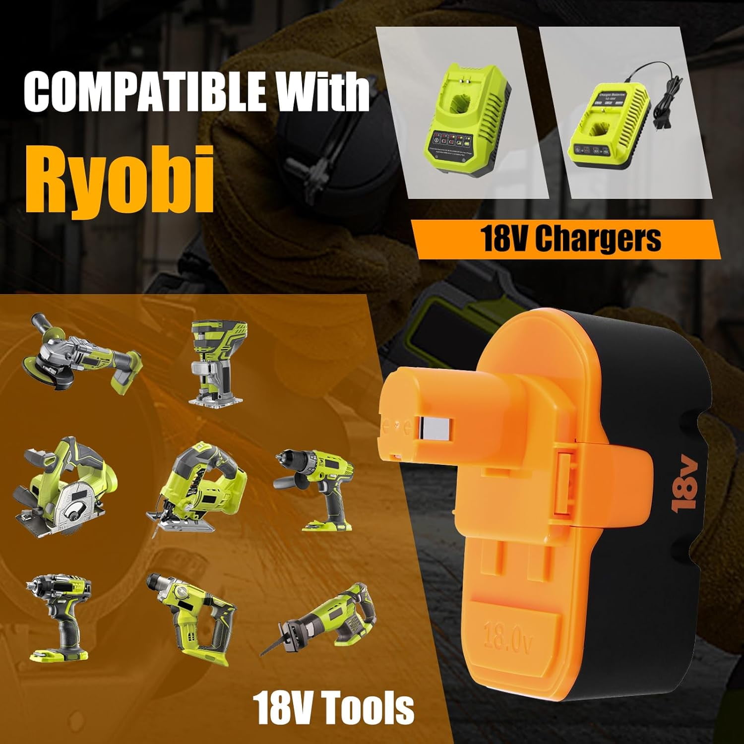 [Upgraded to 3.6Ah] 2 Pack P100 Replacement for 18V Ryobi Battery Compatible with Ryobi 18V Battery Replace for P101 ABP1803 BPP1820 1322401 1400672 130224007 Battery Cordless Power Tools
