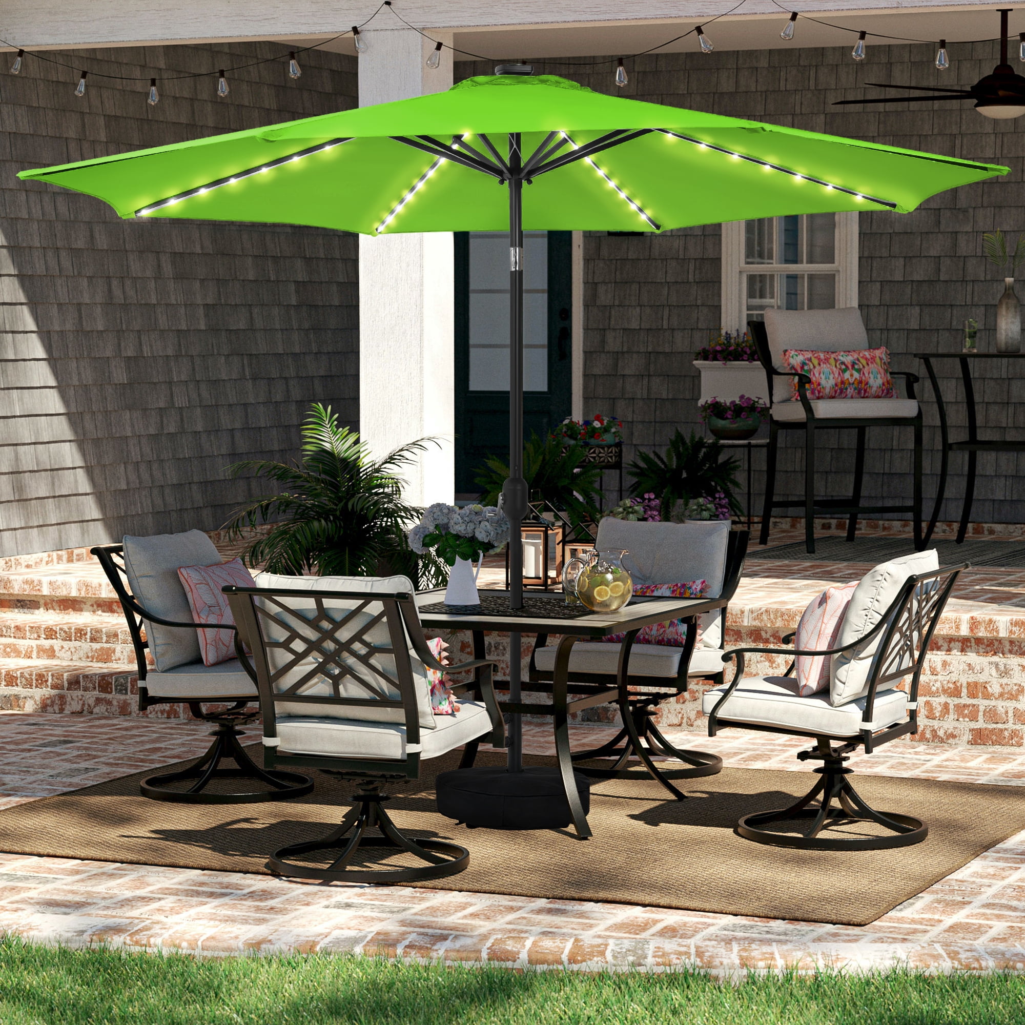 15 foot umbrella patio Home Zone KUS0090U 15x9 ft Double Head Patio Umbrella w/ Base & LED Lights