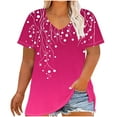 thumbnail image 2 of YOTAMI Women's Floral Tops Plus Size V-Neck Short Sleeve Casual Pullover Tops Summer Fashion Loose Fit Blouses Hot Pink, 2 of 5