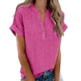 thumbnail image 2 of Shirts for Women Summer Button up Short Sleeve V Neck Solid Color Comfy Blouses Casual Dressy Tunic Workout Tops for Women Hot Pink, 2 of 8