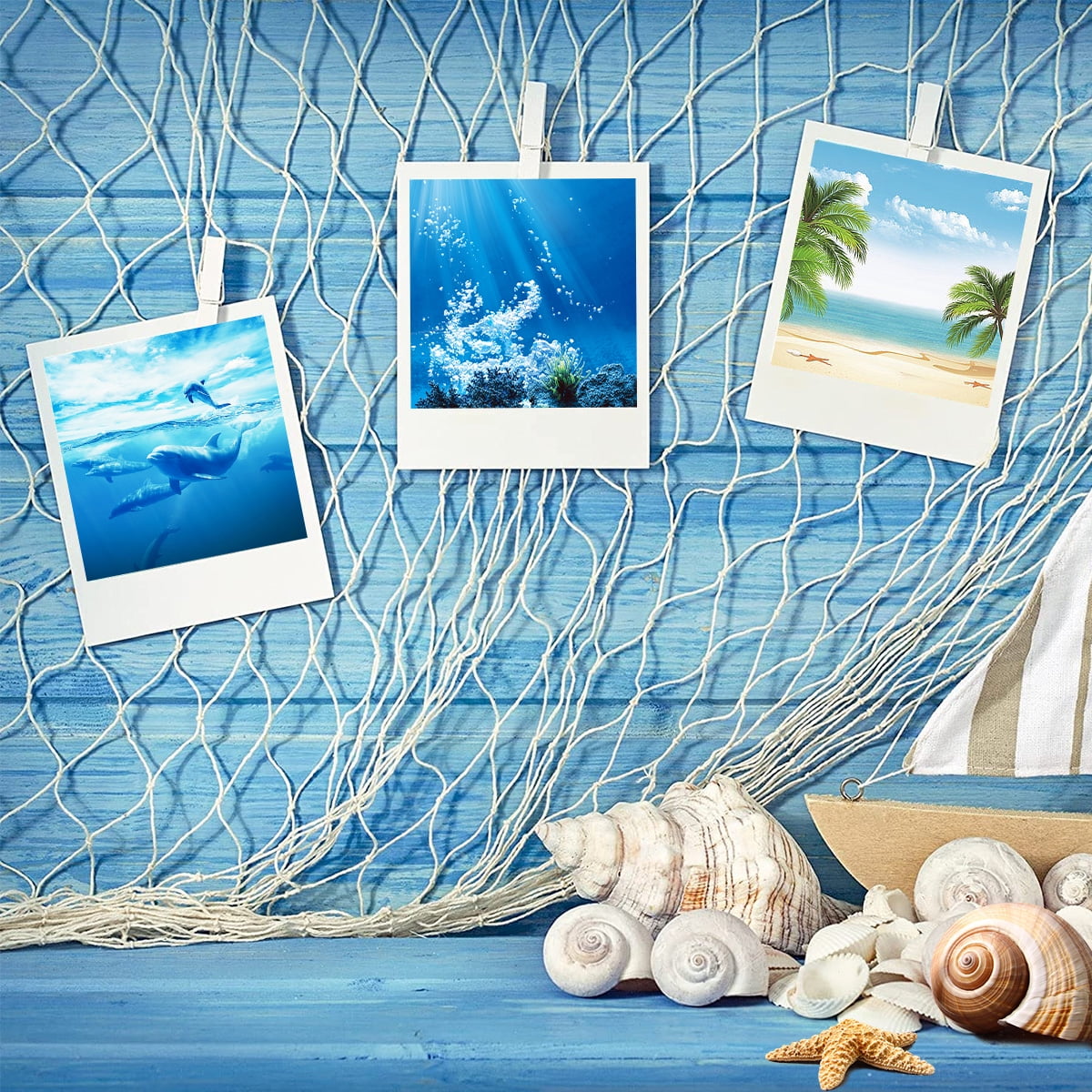 DIY Mediterranean Style Hanging Photo Display Frame Fishing Net
