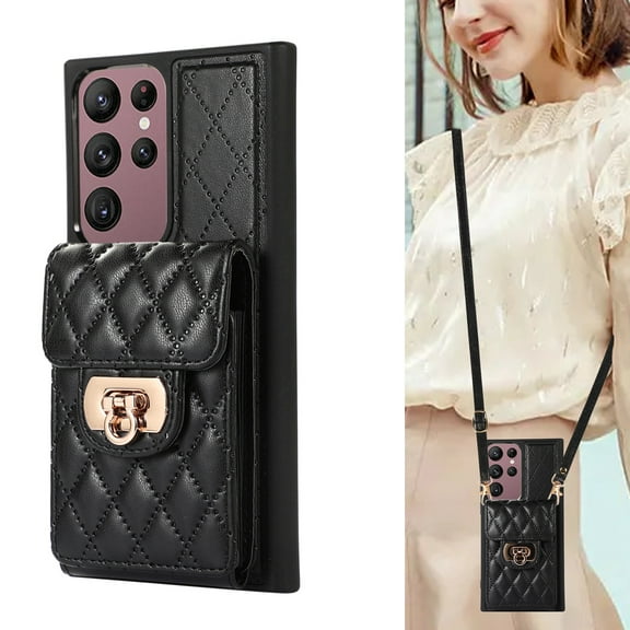 ELEHOLD for Samsung Galaxy S20+ Wallet Case with Card Holder, PU Leather Shockproof Crossbody Case with Metal Snap Adjustable Strap Lanyard Compatible with Samsung Galaxy S20+,Black