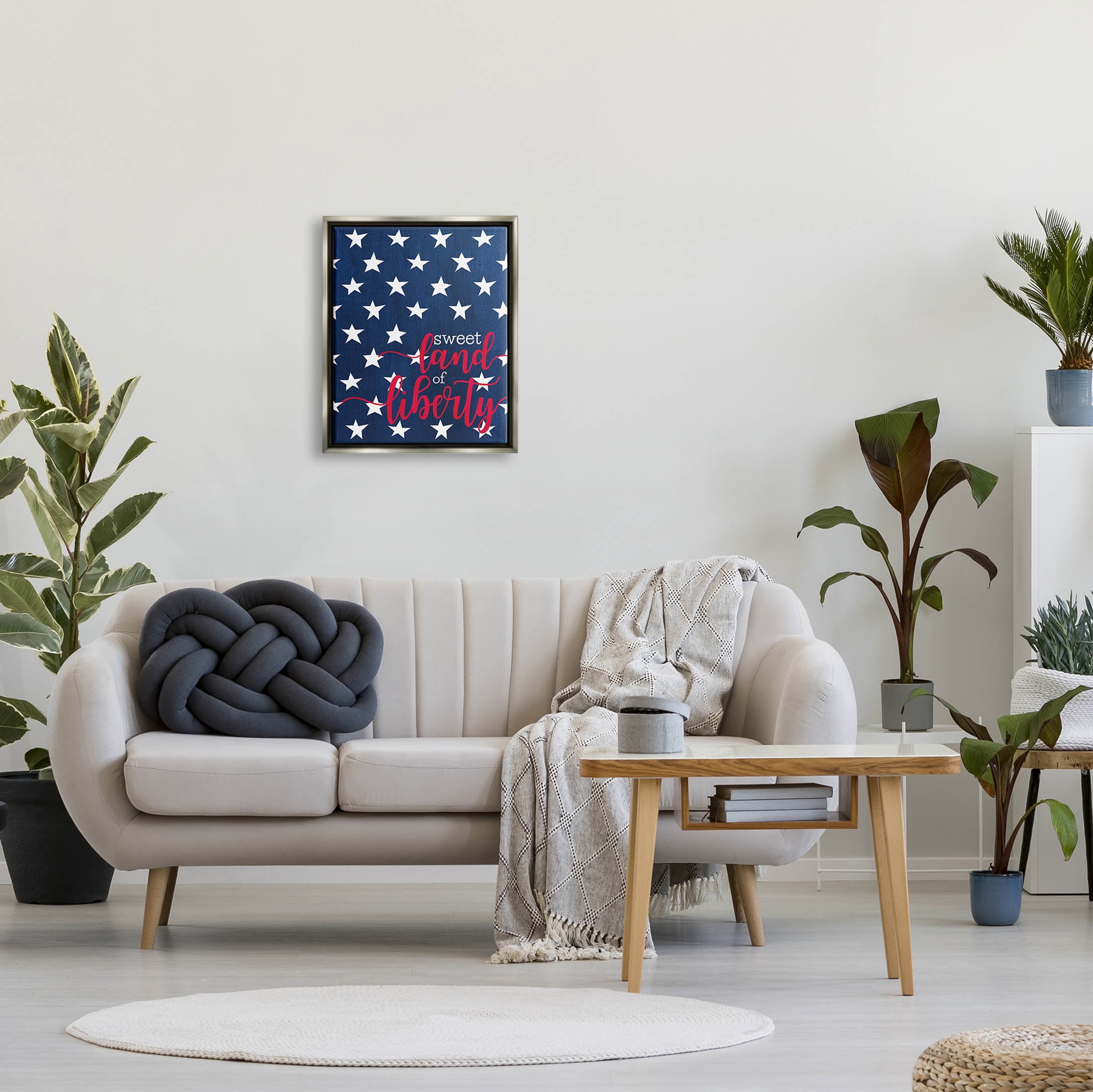 Stupell Industries Sweet Land Of Liberty Americana Graphic Art Luster Gray Floating Framed Canvas Print Wall Art, Design by Alli Rogosich