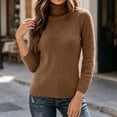 thumbnail image 2 of Women's Turtleneck Long Sleeve Knit Sweater, Soft Stretchy Knitted Tops for Casual Daily Layering, Fall Winter Basic Fitted Knitwear for Ladies Brown 3XL, 2 of 7