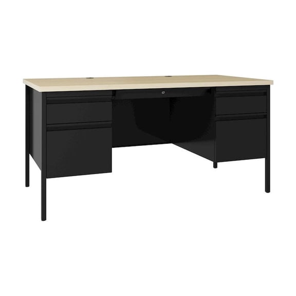 Hirsh Double Pedestal Office Desk with Center Drawer 30"D x 60"W - Black/Maple