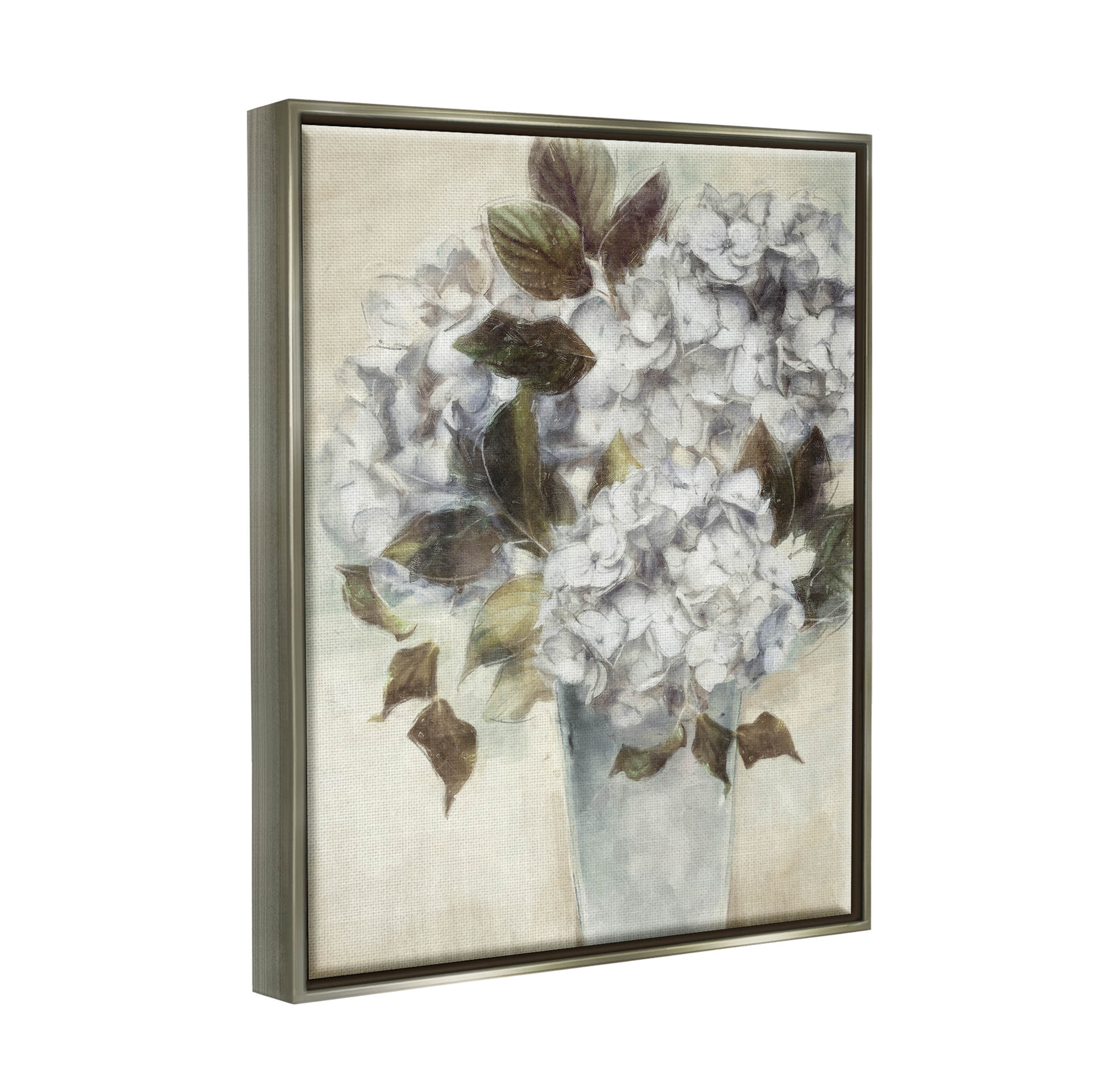 Stupell Industries Traditional White Blossom Bouquet Vase Painting Luster Gray Floating Framed Canvas Print Wall Art, Design by Nina Blue