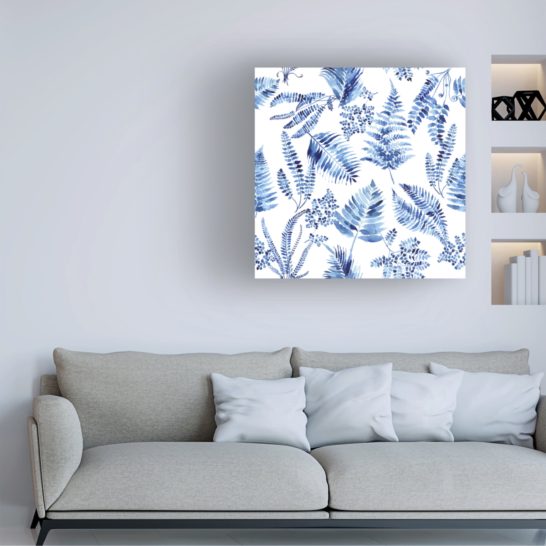 Canvas Wall Art - Jean Plout 'Indigo Botanical 13' Wall Art for Living Room, Bedroom, or Office Décor by Trademark Fine Art - 35 x 35 Inches