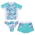 thumbnail image 3 of Alvivi Girls Rash Guard Swimsuit 3-Piece Bathing Suit Swimwear Shirt Shorts Bikini Bottoms Set Leaf 14, 3 of 5