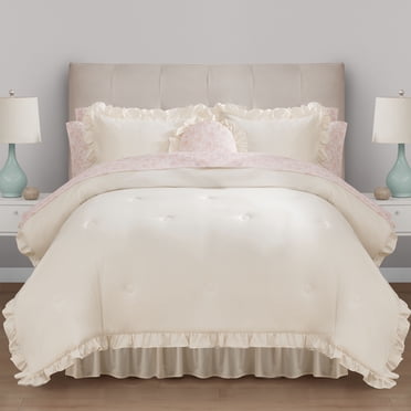 Mainstays All in One Reversible Comforter and Sheet set- 11 Piece, Queen, Cream Ruffle