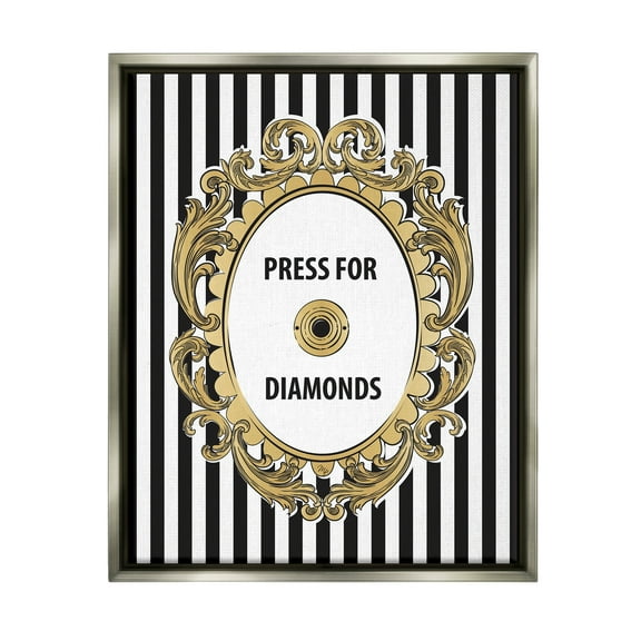 Stupell Industries Press For Diamonds Phrase Beauty & Fashion Painting Gray Floater Framed Canvas Art Print Wall Art, 17 x 21