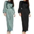 thumbnail image 6 of Women Arab Muslim Satin Puff Long Sleeve Wrap Front Maxi Dress Abaya Hijab Robe, 6 of 20