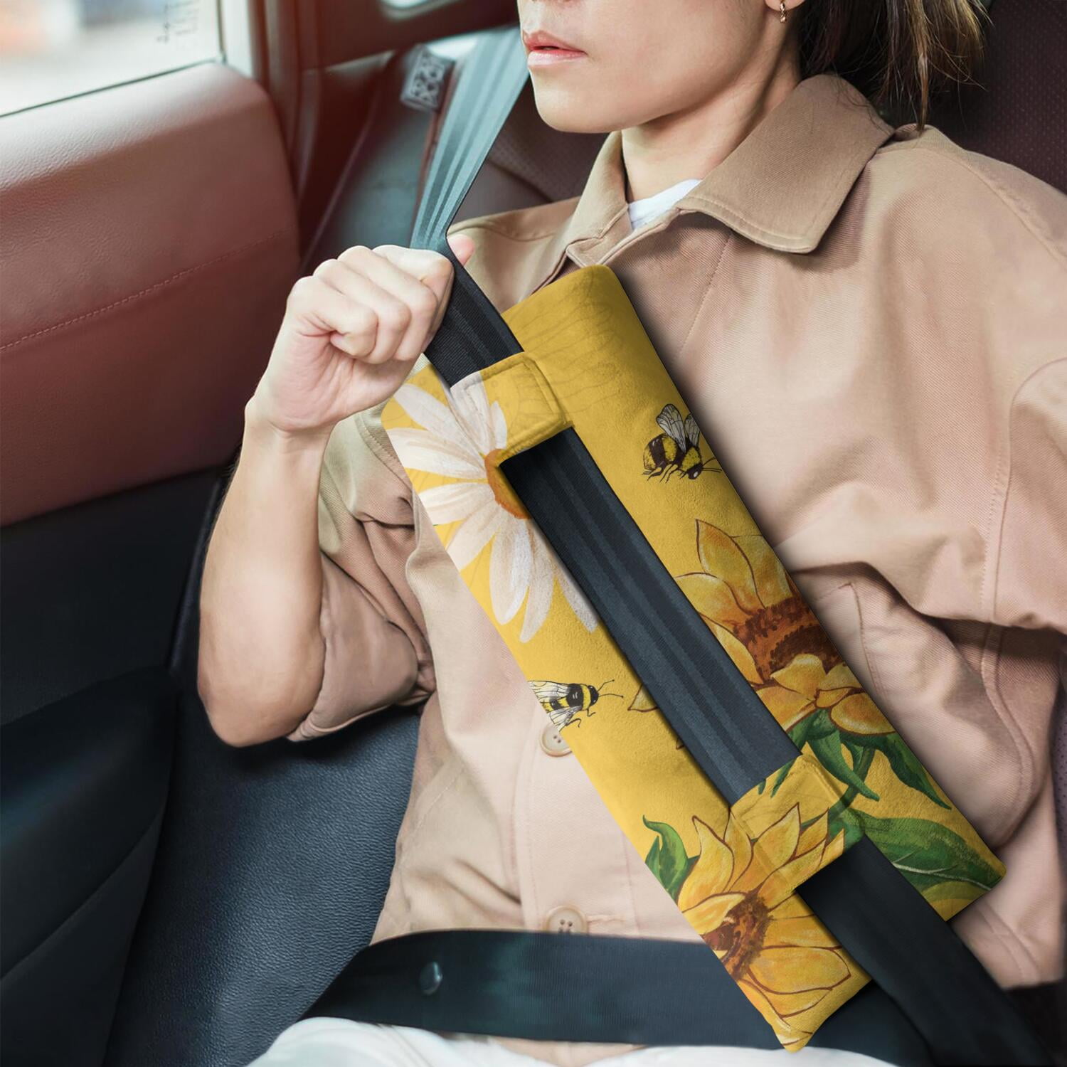 Golden Sunflower Print Seatbelt Pillow Post-Surgery Mastectomy & Heart Surgery Comfort Rustic Farmhouse Floral Car Accessory