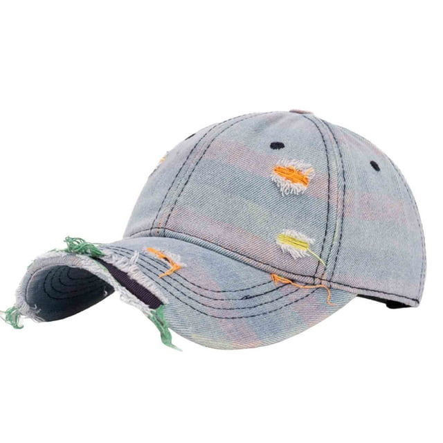 Silver Unisex Denim Baseball Cap With Perforated Design Adjustable Washed Style Sun Hat Casual Daily Wear Lightweight Comfortable Fit