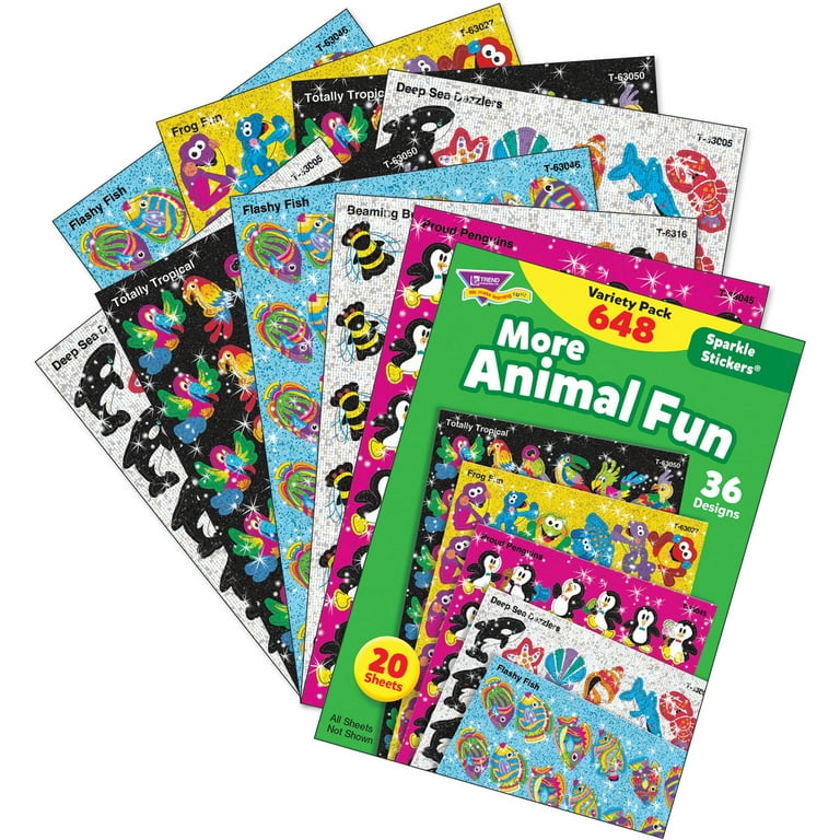 Trend Enterprises Sparkle Sticker Animal Fun Variety Pack