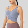 thumbnail image 2 of vigerkar Womens U Back Sports Bra - Wireless Padded Ruched V Neck Workout Gym Yoga Crop Top (Blue, S), 2 of 6
