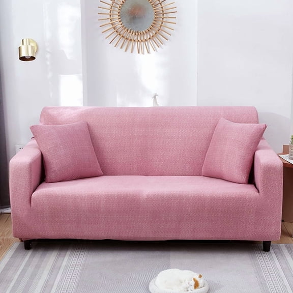XmhyTop Stretch Sofa Cover - Texture Grain Solid Color Couch Cover-3 Seater Couch Protector Cover 72.83-90.55inch(Pink)