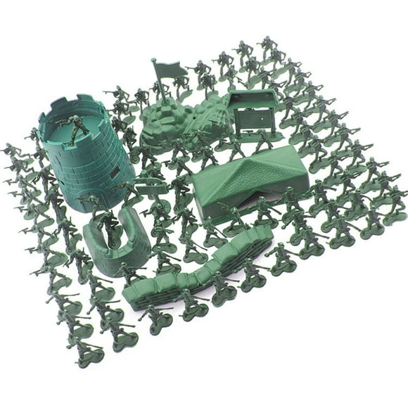Army Green Military Playset 100 Piece Army Soldiers Toy With Battlefield Accessories Plastic Army Men Figures For Kids Group Games And Collectors
