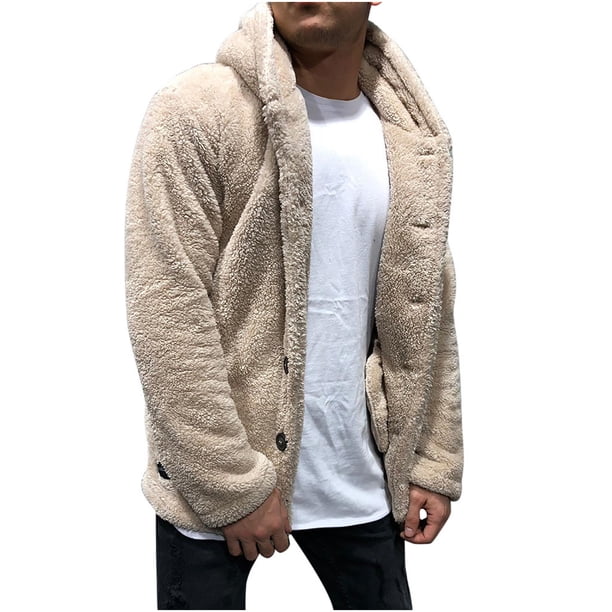 Hombres invierno manga larga polar cálido con capucha abrigo suelto de talla grande Pompotops oipoqjl9140