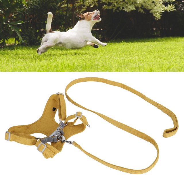 Reflective Strip Pet Dog Harness with Traction Rope, Four Point Adjustable, Suede Material, Ginger, Chest Strap Included