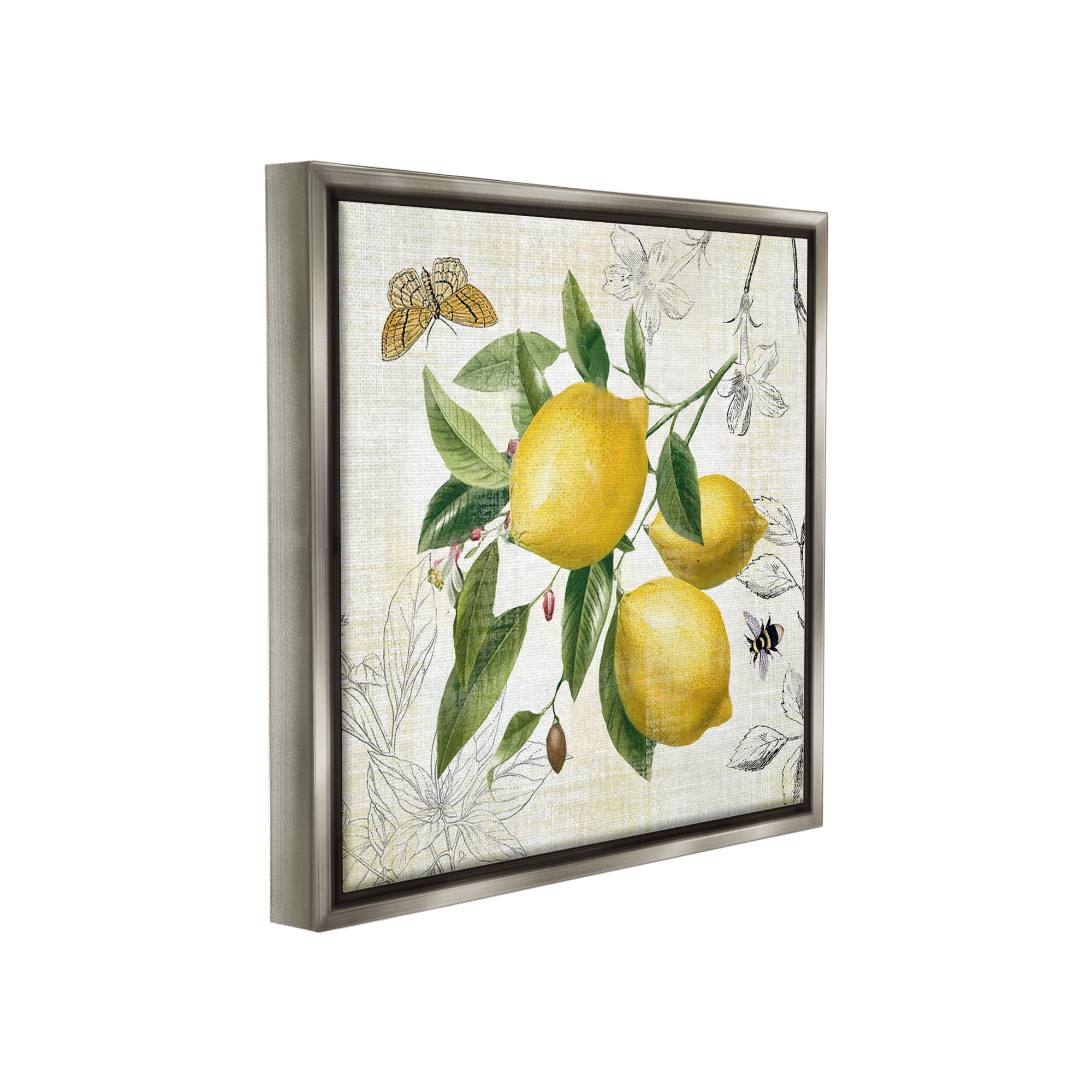 Stupell Industries Vintage Lemon Blossoms Food & Beverage Painting Gray Floater Framed Canvas Art Print Wall Art, 25 x 25