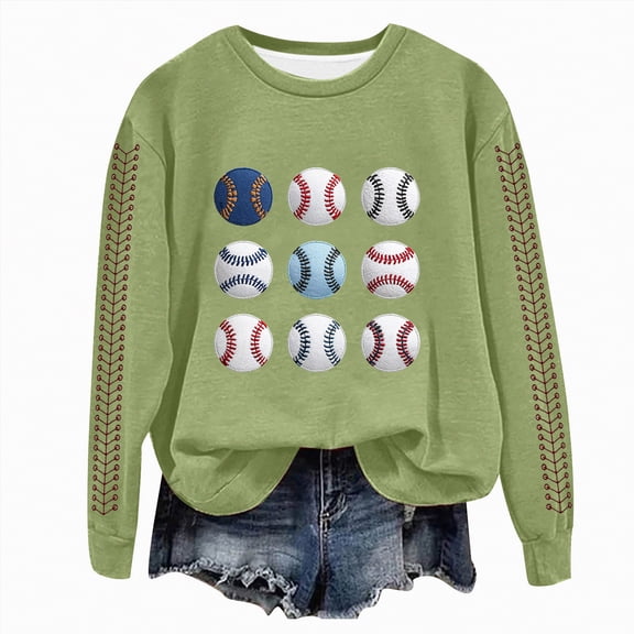 Towmus Baseball Mom Sweatshirt For Women Casual Printed Crewneck Long Sleeve 2025 Pullover Tops