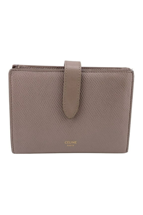 Pre-Owned CELINE Medium Strap Bi-fold Wallet Beige Women's (Fair)