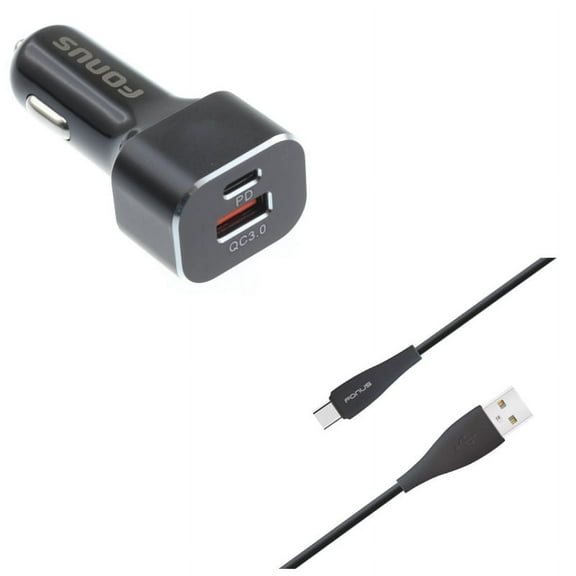 Charger Cord Type-C 10ft USB Cable w 2-Port USB 36W Quick Car Charger K7Y for Blackberry Motion, Key2, KEYone, LE - BLU G9, Vivo XI Plus 5 - CAT S61 S48c - Coolpad Legacy