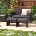 thumbnail image 6 of JOIVI 3-Piece Wicker Love Seat and Coffee Table Set, Outdoor Furniture Set with Loveseat and 2 Ottoman, Brown Rattan, Dark Gray Cushion, 6 of 7