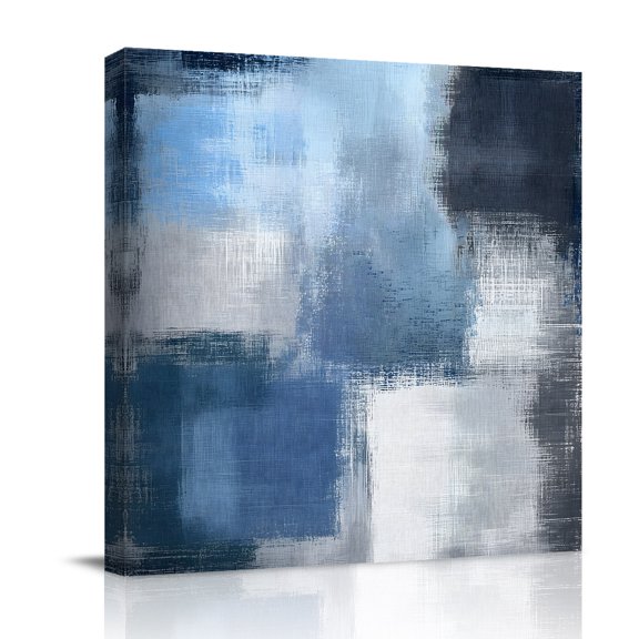 Canvas Wall Art, Navy Blue Ombre Framed Canvas Prints for Bathroom Kitchen, Modern Oil Painting Geometric Gallery Wrapped Wall Decor for Home Office, Gifts, 10"x10" Ship Next Day