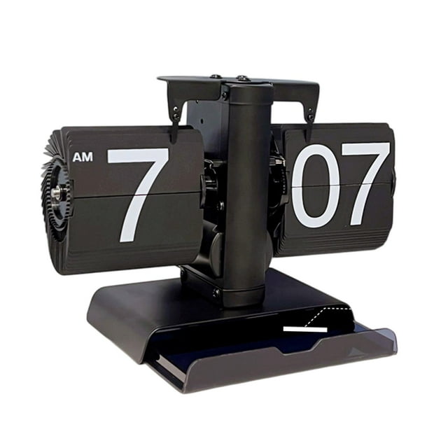 Reloj de escritorio abatible digital con números grandes, diseño retro, decorativo Negro completo