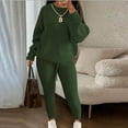 thumbnail image 2 of dGslk Women’s Two Piece Knit Sweater Set Long Sleeve Pullover Top and High Waist Pants Casual Lounge Outfits for Fall Winter Army Green L, 2 of 2