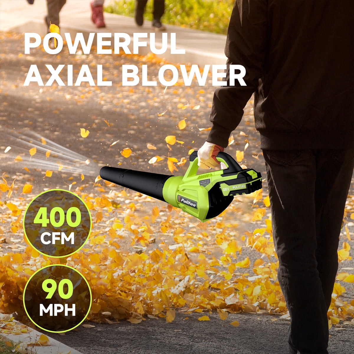 Leaf Blower Cordless with 2 Battery and Charger, 400CFM High Speed Leaf Blower with 2 Tubes, 20V Electric Leaf Cleaner, Lightweight Handheld Small Blower for Patio, Garden, House, Depot, Green