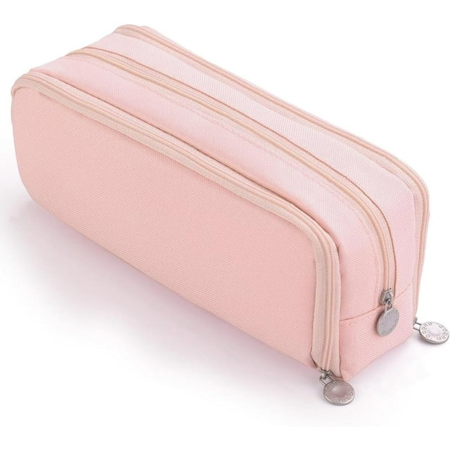 Estuche con Compartimentos para Oficina, Bolsa de Lápices, Organizador de Cosméticos (Rosa)