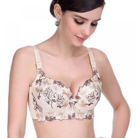 

Women Deep-V Embroidered Floral Push Up 3/4 Cup Underwire Bra