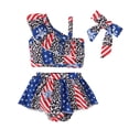 thumbnail image 4 of LIIPEE Girls Swimsuit Sets Summer Casual Alternating Red And White And Five-Pointed Stars Ruffle One Shoulder Bikini Tops Beach Bottoms Headband Sets Kids Cute Comfortable Swimsuits,Blue,3-4 Years, 4 of 9