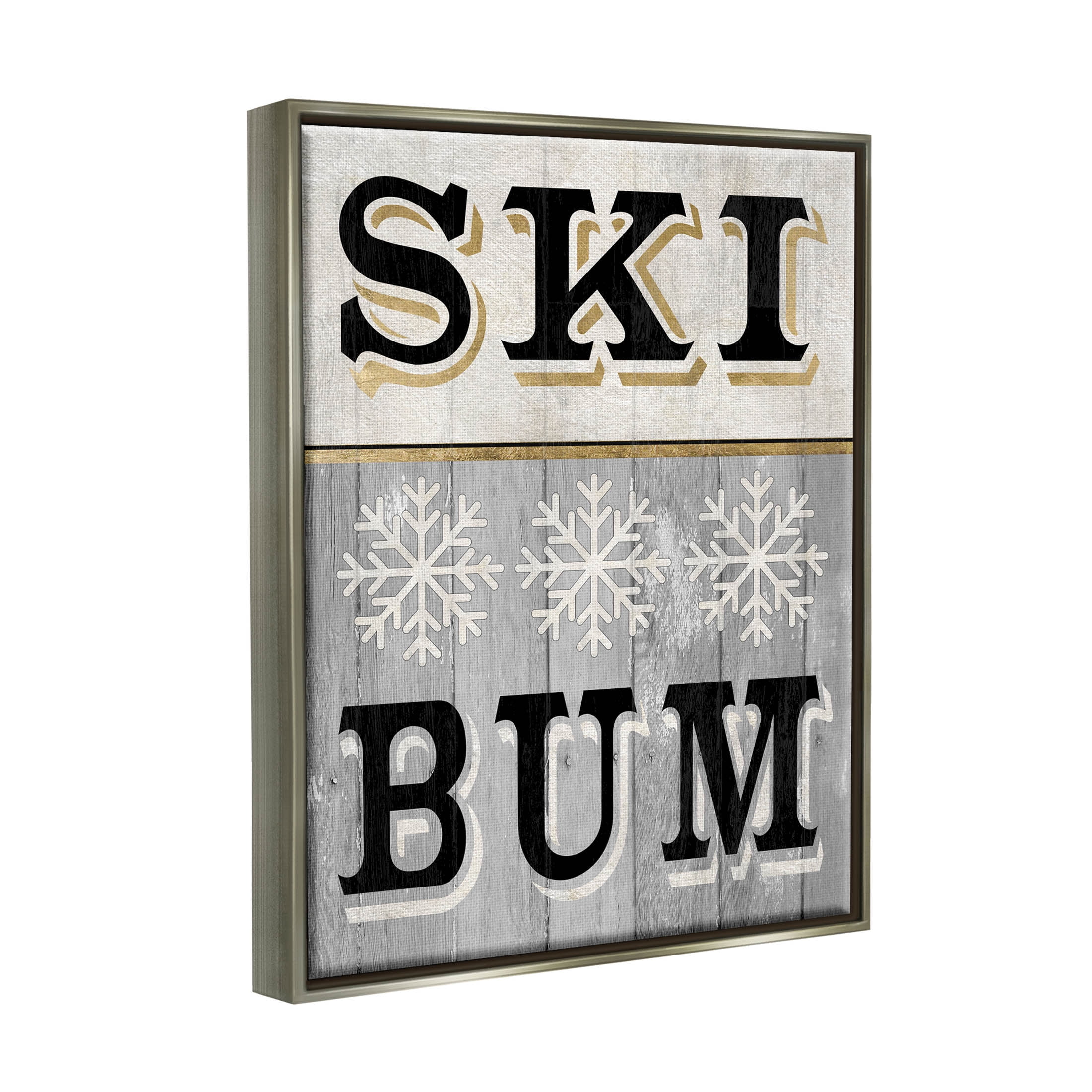 Stupell Industries Ski Bum Snowflake Sign Graphic Art Luster Gray Floating Framed Canvas Print Wall Art, Design by Livi Finn
