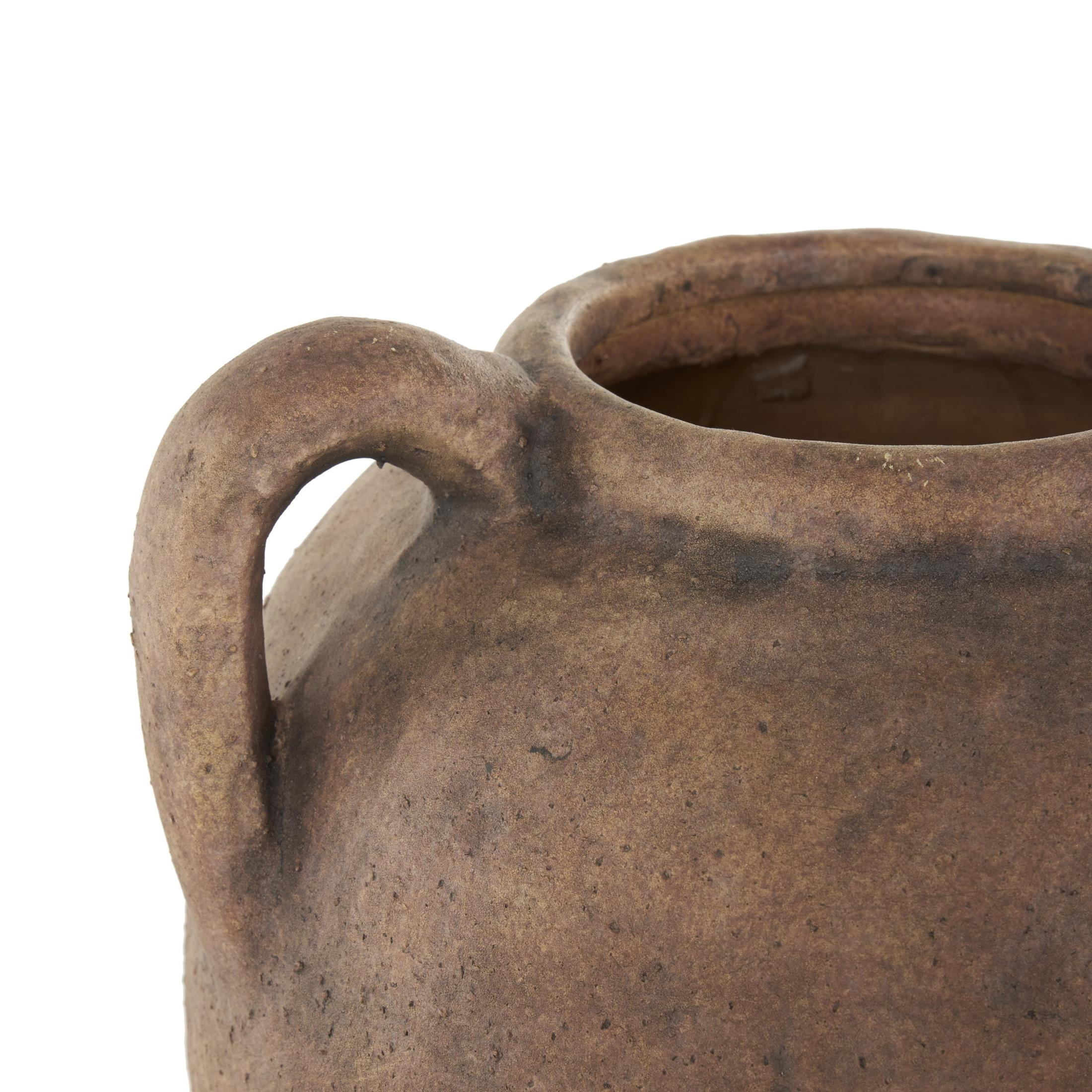 DecMode 10" Antique Style Textured Brown Ceramic Vase with Handles