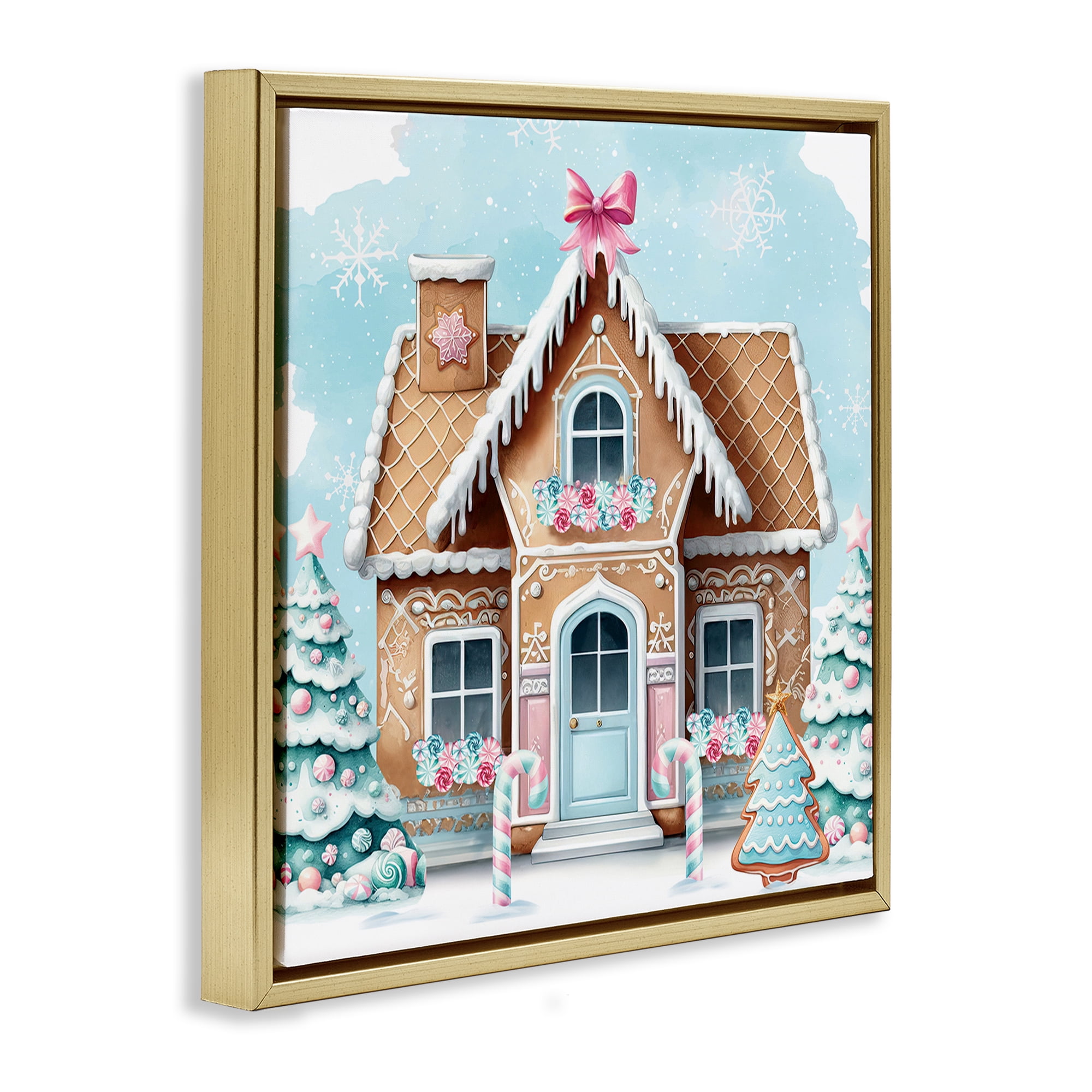 Stupell Industries Fancy Gingerbread House Holiday Painting Gold Floater Framed Canvas Art Prints Wall Art, 25 x 25