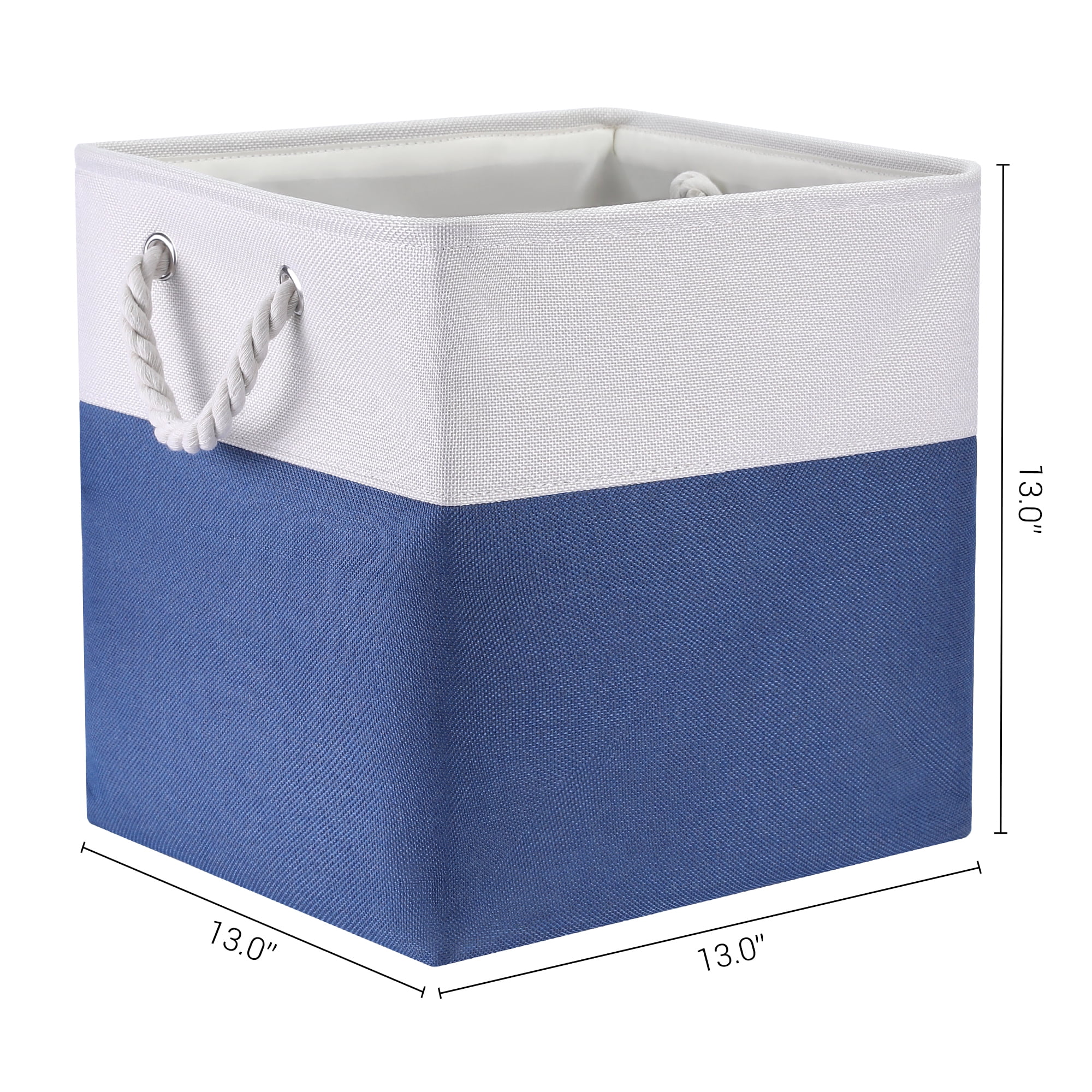 Unique Bargains Square Fabric Storage Basket Bin White/Dark Blue 13inch